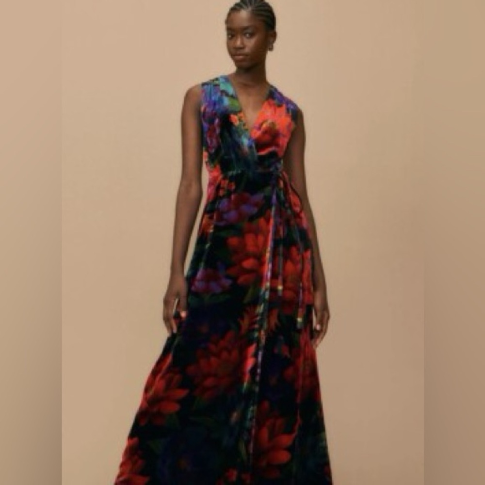 FARM Rio Flower Season Velvet Maxi Wrap Dress